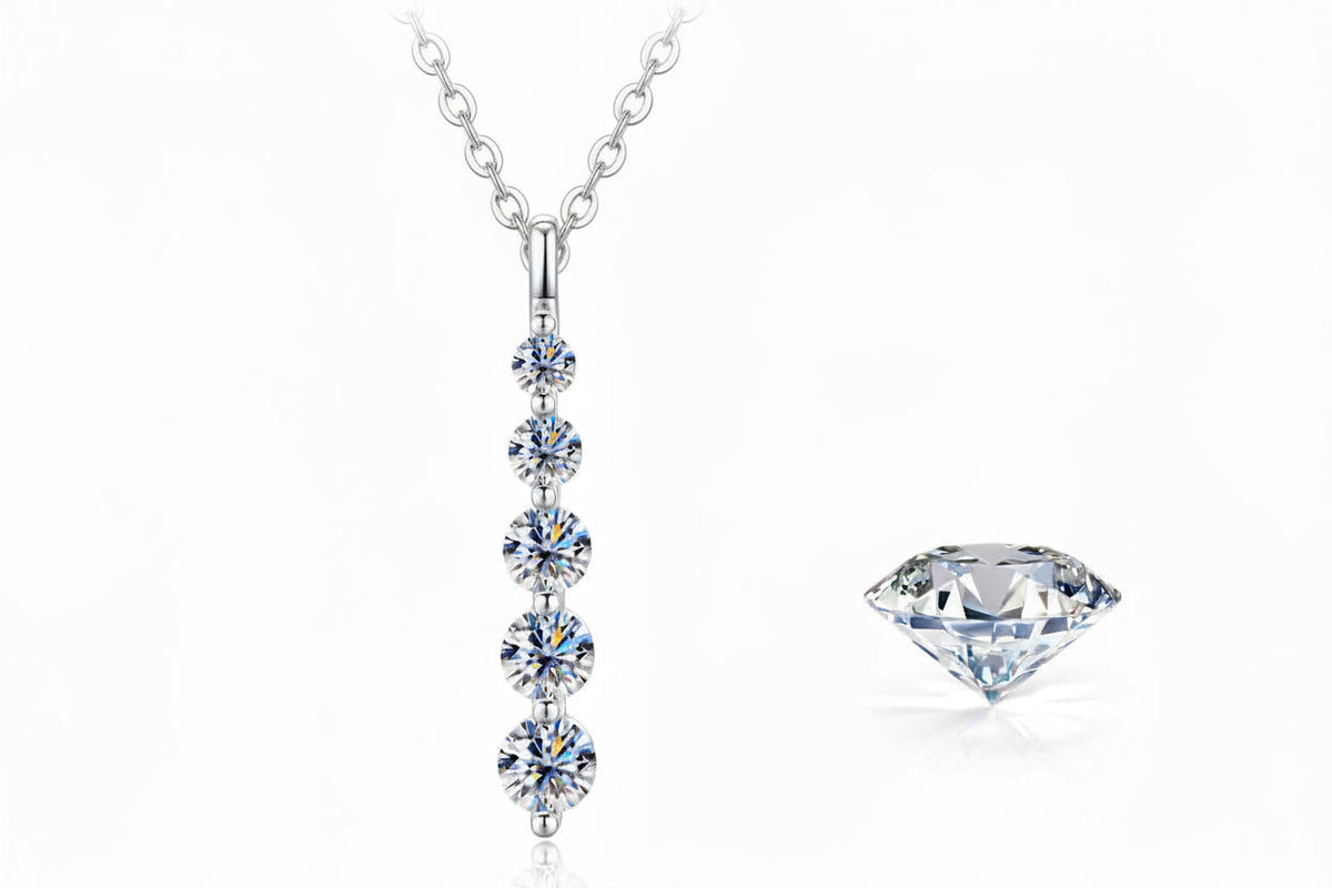 Five-Stone Moissanite Drop Necklace – Brilliant 14K Gold-Filled Long Pendant for Women, Wedding Jewelry, Romantic Gifts and Sophisticated Evening Styling