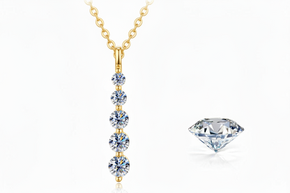 Five-Stone Moissanite Drop Necklace – Brilliant 14K Gold-Filled Long Pendant for Women, Wedding Jewelry, Romantic Gifts and Sophisticated Evening Styling
