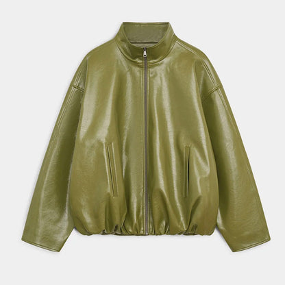 Women Leather Skirt Suit Set - Vintage Zipper Jacket and Straight Skirt Outfit for Spring Fashion and Elegant Streetwear