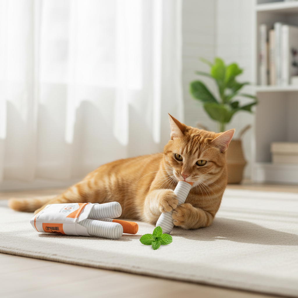 Mint Cat Chew Sticks – Cigarette-Shaped Teaser Toys for Biting, Oral Cleaning, Interactive Play, Boredom Relief and Indoor Cat Enrichment