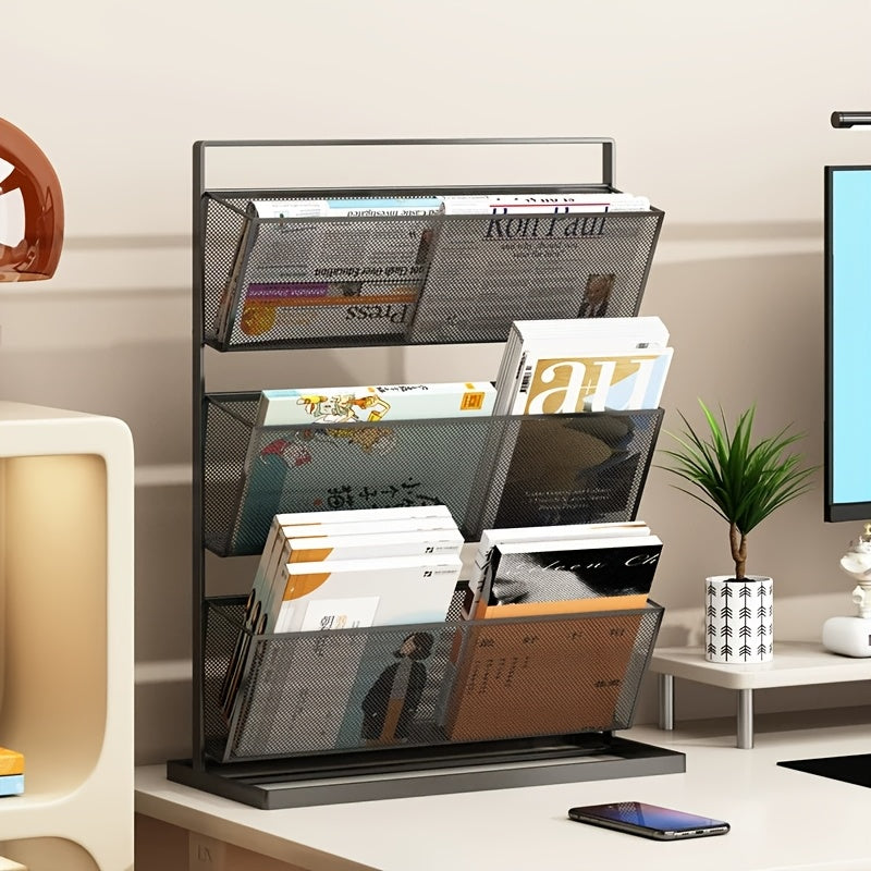 Tilted Desktop Book Organizer – Multi Tier Book Rack for Office, School and Home Study with Space Saving Vertical Storage