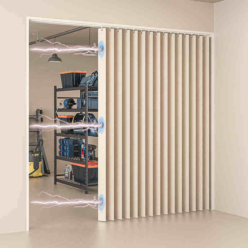 Blackout Door Curtain – Accordion Folding Room Divider Curtain for Doorways & Closets, Pleated Fabric Panel with Hooks