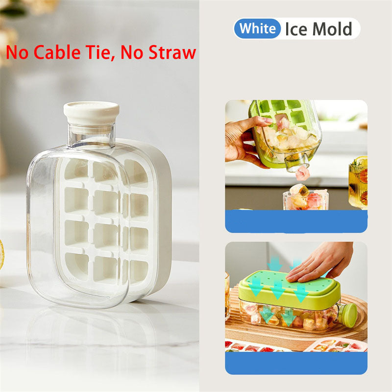 Silicone One-Click Ice Mold Bottle Cooler – No-Touch Ice Cube Tray with Straw Lid for Summer Drinks and Freezer Use