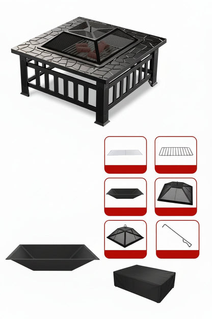 Complete Outdoor BBQ Grill Set – Courtyard Barbecue Grill, Heating Table and Cooking Rack for Family Gatherings, Parties and Backyard Entertaining