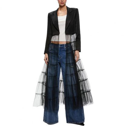 Mesh Cardigan Dress Women - Long Sleeve Turn Down Collar Slim Fit Dress, Casual Elegant Outfit for Daily Wear and Office Fashion