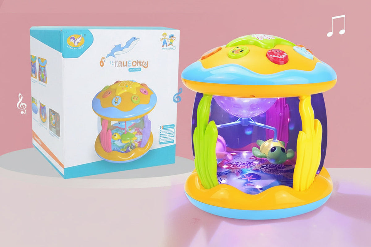 Tummy Time Toy - 4-in-1 Musical Sea Animal Projector for Crawling Practice, Sensory Development and Infant Learning