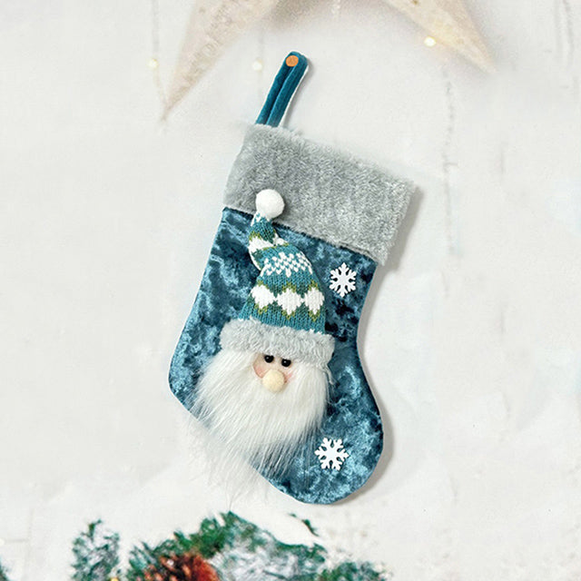 Blue Christmas Socks Party Set – Reindeer, Santa & Snowman Doll Gift Bags for Holiday Parties, Xmas Decorations, Festive Supplies & New Year Gifts