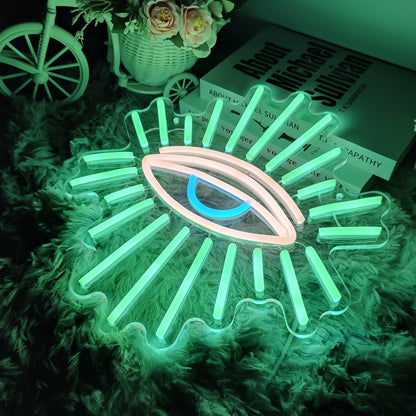 Green Evil Eyes Neon Sign – Gothic LED Wall Light for Game Rooms, Bedrooms, Man Caves and Parties with Bold Nighttime Decor