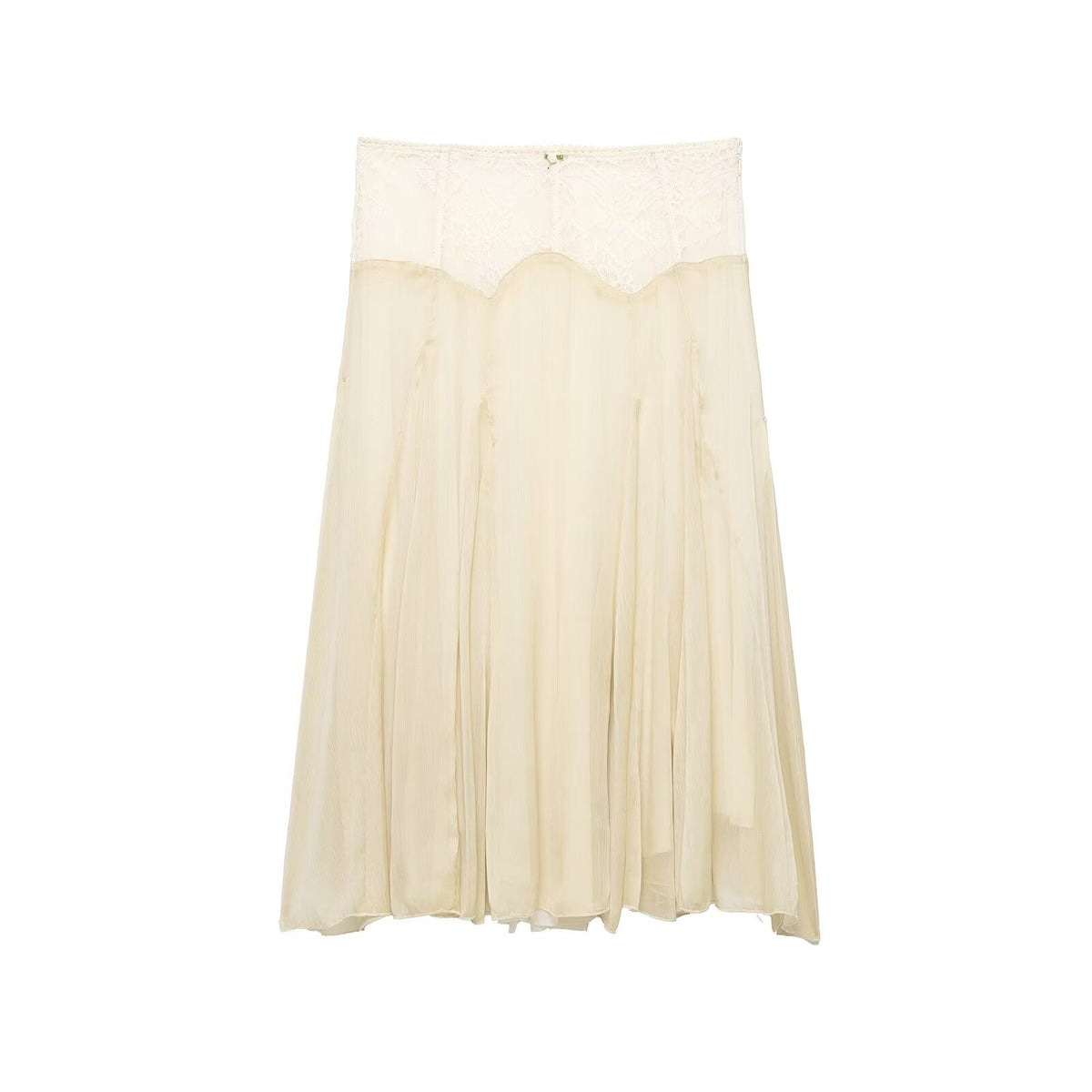 Elegant Summer Skirt Set – V-Neck Wide-Strap Top with Wavy Hem and Lace-Waist Midi Skirt for Chic Women’s Co-Ord Styling