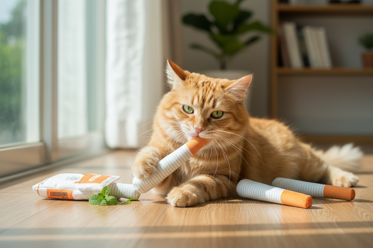Mint Cat Chew Sticks – Cigarette-Shaped Teaser Toys for Biting, Oral Cleaning, Interactive Play, Boredom Relief and Indoor Cat Enrichment