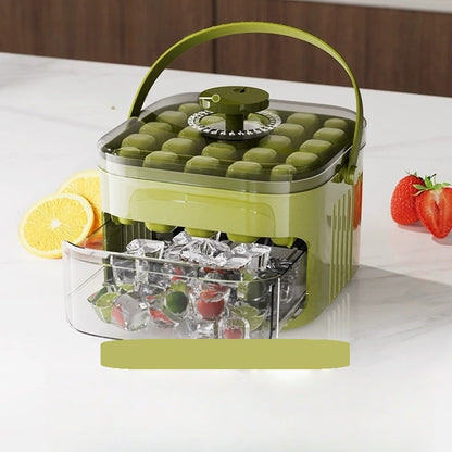Double Layer Ice Cube Tray with Lid- Pull-Out Drawer with Handle for Easy Storage and Serving, Compact Kitchen Freezer Gadget