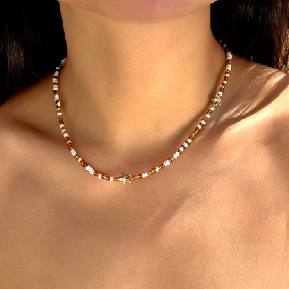 Strawberry Pendant Necklace – Delicate Rice Bead Clavicle Chain with Sweet Starfish and Cherry Details for Women, Beach Parties and Gifts