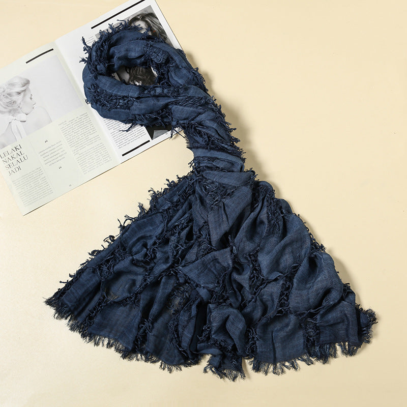Vintage Ripped Punk Scarf – Distressed Tassel Cotton Linen Shawl for Y2K, Techwear, Tactical & Edgy Streetwear Fashion