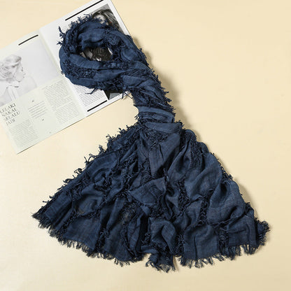 Vintage Ripped Punk Scarf – Distressed Tassel Cotton Linen Shawl for Y2K, Techwear, Tactical & Edgy Streetwear Fashion