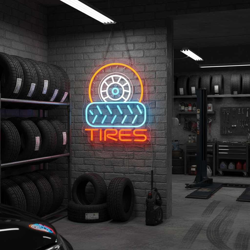 Brake Pads Neon Sign – USB LED Garage Wall Decor for Car Lovers, Racing Fans, Workshops, Bars and Man Cave Lighting