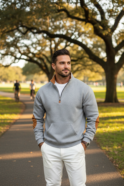 Men's Fleece Lined Sweatshirt – Thick Stand Collar Zip Up Pullover for Autumn Winter Casual Streetwear, Outdoor Comfort and Warmth