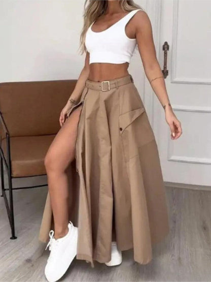 Women's Fashion High Waist Maxi Skirt Set – Casual Women’s Two Piece Outfit with Tank Top and Slit Skirt, Summer Streetwear Fashion