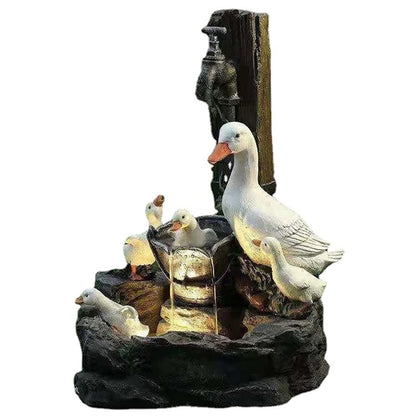Resin Duck Family Water Fountain – Outdoor Sun Fountain Sculpture for Patio, Garden Landscaping, Decorative Water Feature Home & Yard Decor