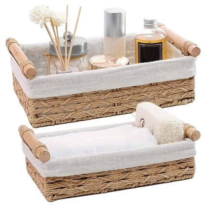 Wicker Storage Baskets – Decorative Organizer Bins with Handles for Bathroom, Countertop and Home Storage Solutions
