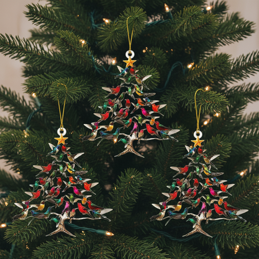 Acrylic Hummingbird Christmas Tree Pendant – Colorful Bird Ornaments for Yard, Courtyard, Doors, Windows, Outdoor Holiday Décor