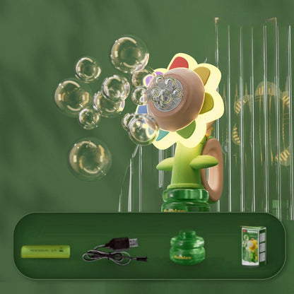 Electric Sunflower Bubble Machine - Automatic Bubble Maker Toy with Lights and Dancing Motion for Kids Outdoor Party Fun