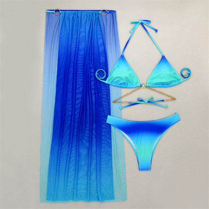 Gradient Halter Bikini Set with Cover-Up – Sexy 3-Piece Women’s Swimsuit for Beach Vacations, Summer Pool Parties & Resort Wear