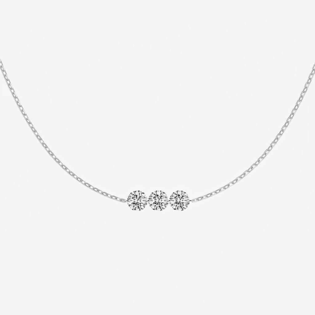 Silver Zircon Necklace – S925 Adjustable Sliding Pendant Jewelry with Three Sparkling Stones, Minimalist Luxury Accessory for Men and Women