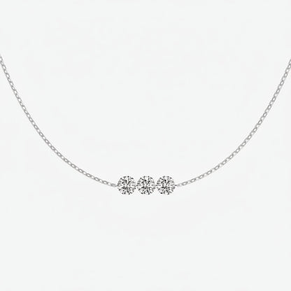 Silver Zircon Necklace – S925 Adjustable Sliding Pendant Jewelry with Three Sparkling Stones, Minimalist Luxury Accessory for Men and Women