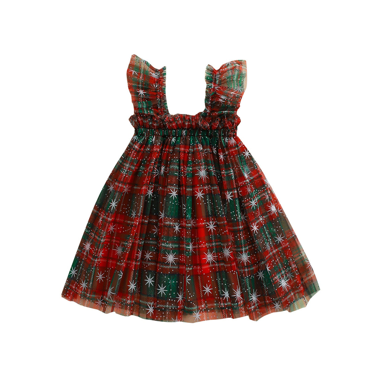 Girls’ Princess Mesh Tulle Dress–Sleeveless Candy Cane or Plaid Print Christmas Outfit for Toddlers, Infants & Holiday Parties