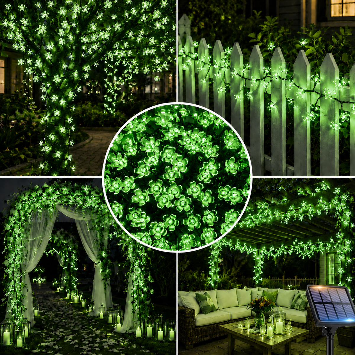 Cherry Blossom Solar String Lights – Romantic Outdoor Fairy Lighting for Gardens, Patios, Balconies, Weddings, Parties and Warm Decorative Ambience