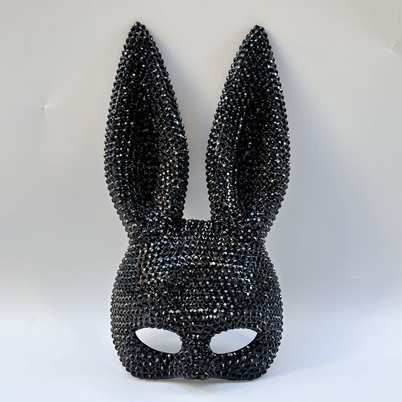 Rhinestone Rabbit Masquerade Mask – Glitter Acrylic Full-Face Costume for Women, Theater Performances, Halloween Parties, Roleplay and Glamorous Photo Shoots