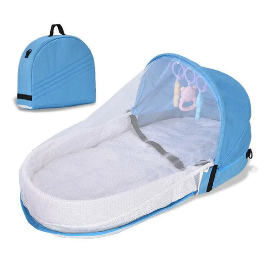 Baby Folding Crib with Mosquito Net – Portable Anti-Crush Travel Bed with Comfortable Mattress for Newborn Camping and Home Use