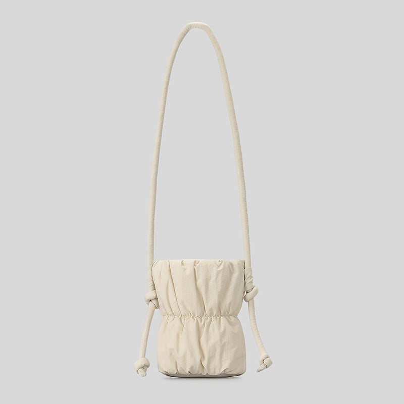 Fashion Ruched Puffer Bucket Bag – Designer Padded Women’s Shoulder Bag, Casual Nylon Crossbody Purse for Daily Wear & Cute Phone Storage