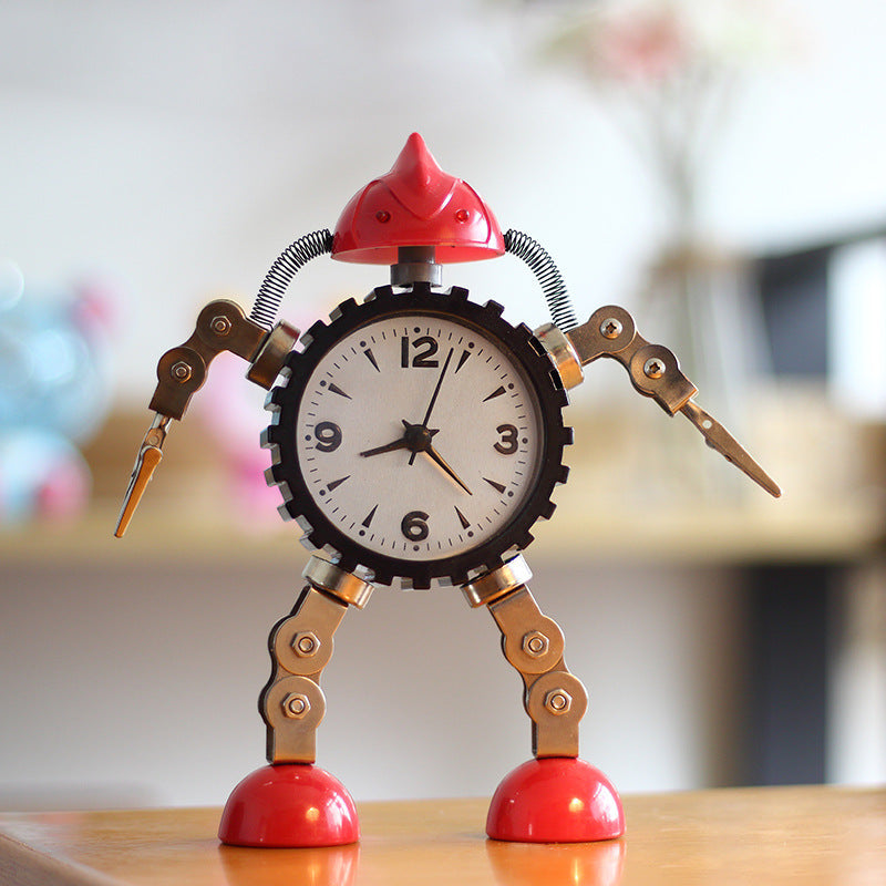 Robot Alarm Clock - Cute Metal Cartoon Desktop Clock for Kids, Students and Bedroom Decoration