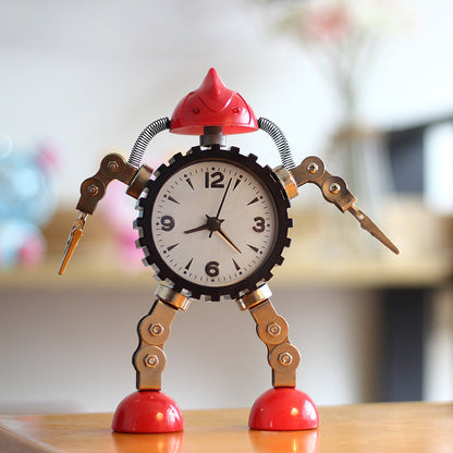 Robot Alarm Clock - Cute Metal Cartoon Desktop Clock for Kids, Students and Bedroom Decoration