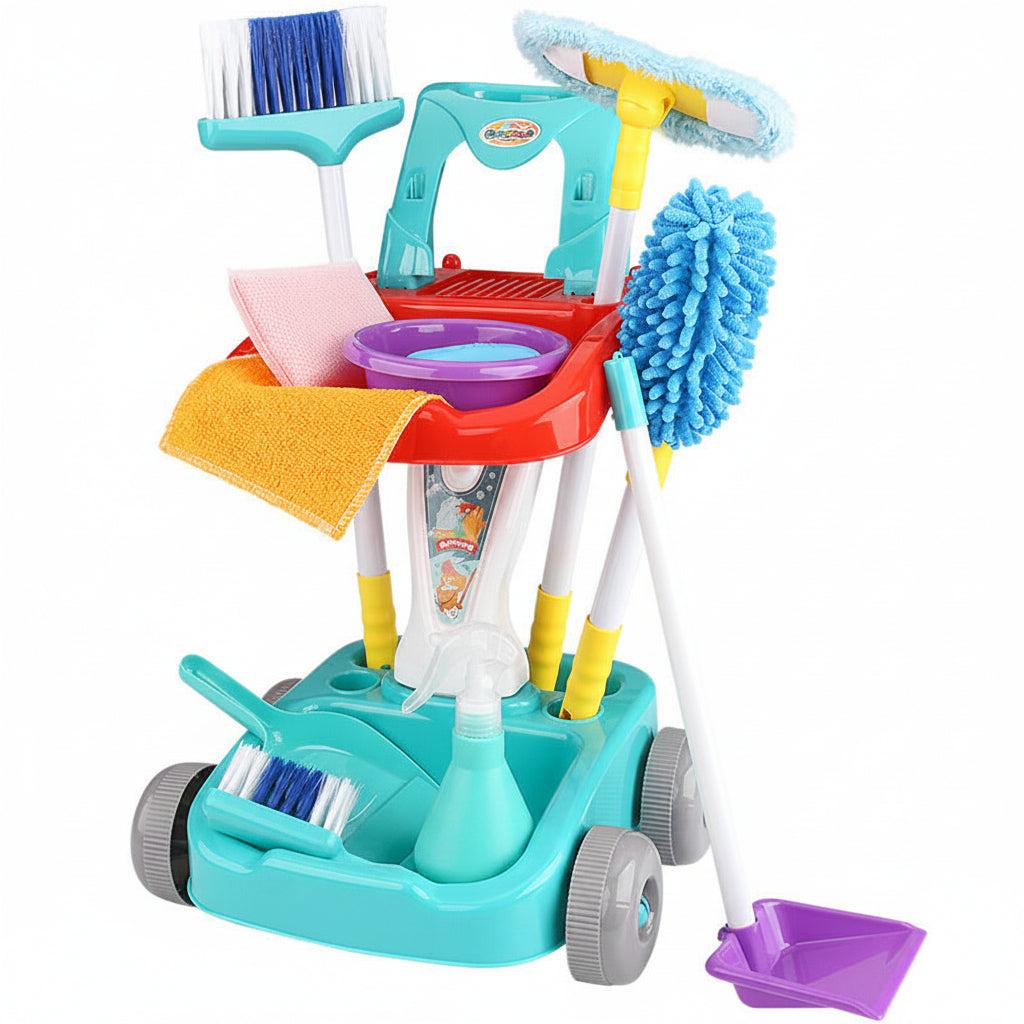 Kids Cleaning Toy Set - Pretend Play Housekeeping Kit with Sweeper and Vacuum Accessories for Learning Fun