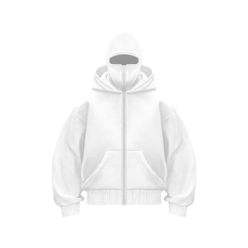 Unisex Windproof Double Hood Sweatshirt – Full Zip Loose Streetwear Coat for Autumn Winter, Casual Layering and Cold Weather Protection