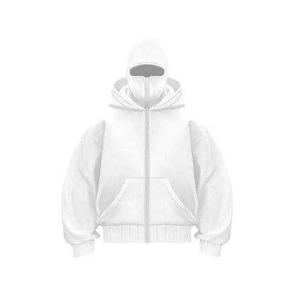 Unisex Windproof Double Hood Sweatshirt – Full Zip Loose Streetwear Coat for Autumn Winter, Casual Layering and Cold Weather Protection