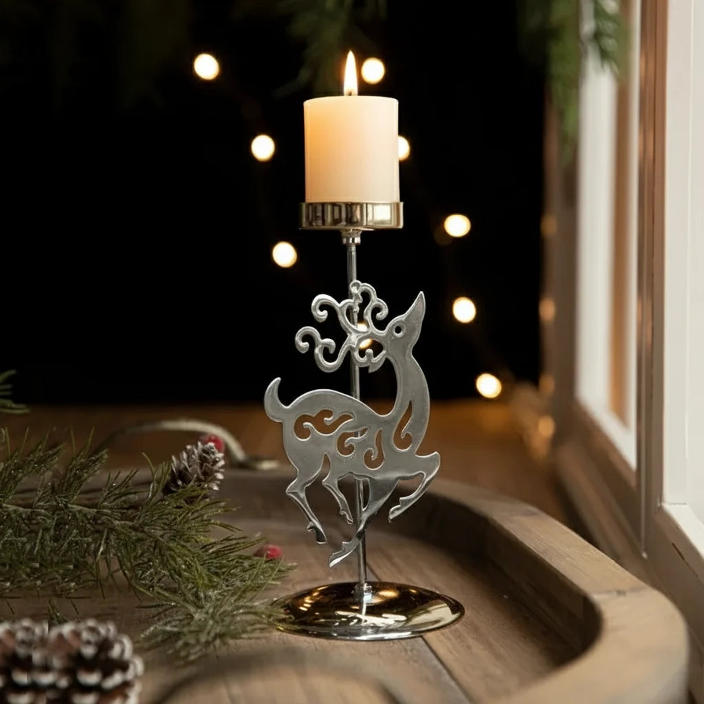 Metal Christmas Votive Candle Holder – Snowflake, Elk & Tree Tealight Lantern for Winter Table Centerpieces, Holiday Home Décor & Festive Ambience