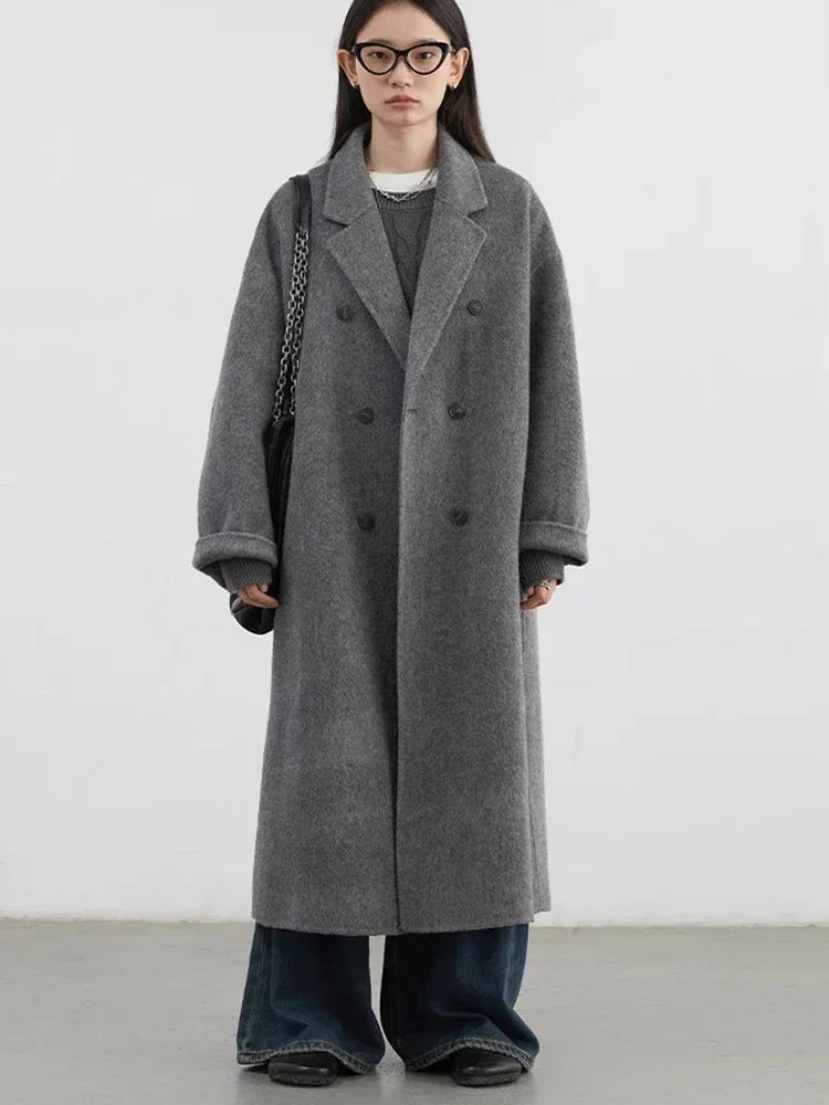 Women's Double Breasted Wool Coat – Long Double Sided Winter Overcoat for Elegant Warmth and Timeless Fashion