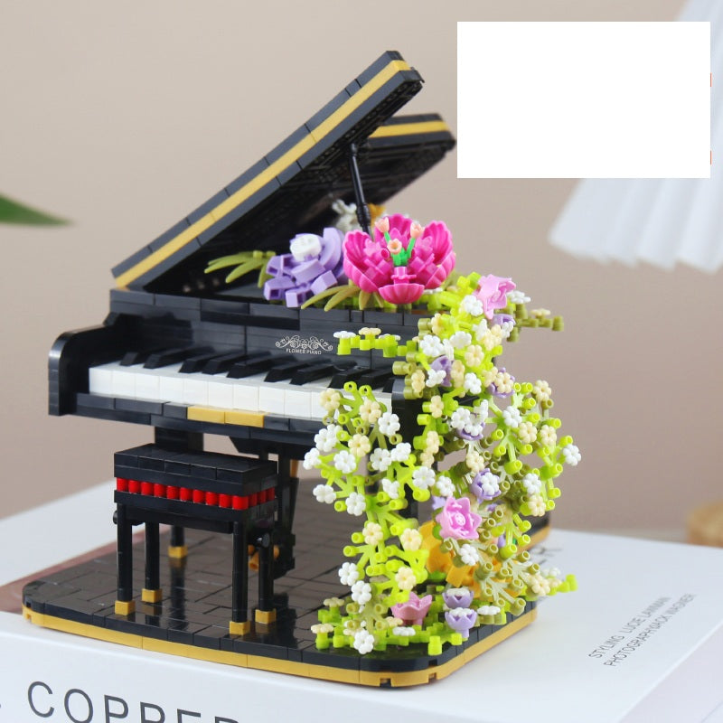 Mini Piano & Violin Building Block Set – DIY Musical Instrument Model with Eternal Flower Decor, Creative Gift for Children’s Birthdays