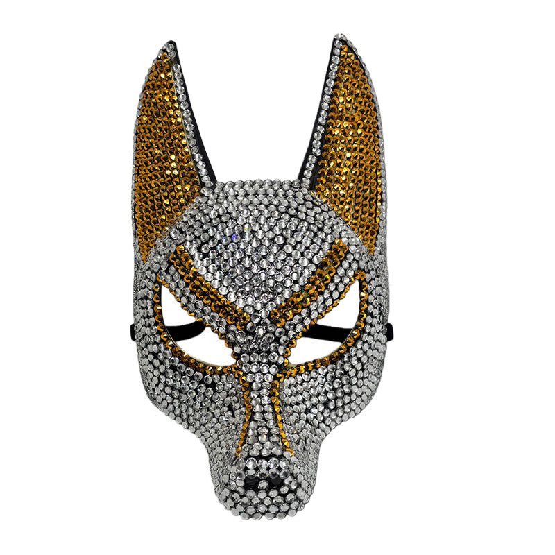 Luxury Rhinestone Wolf Mask – Sparkling Animal Half-Face Masquerade Accessory for Halloween, Costume Balls, Festivals and Dramatic Party Looks