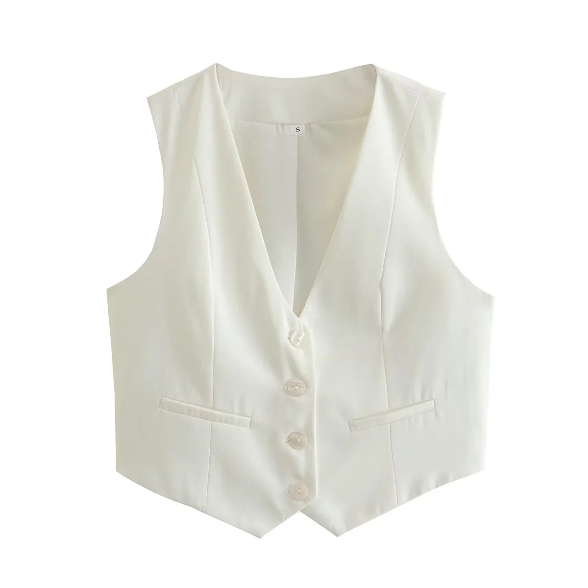 Chic V-Neck Sleeveless Vest – Elegant Women’s Single-Breasted White Waistcoat Top for Stylish Office or Casual Spring Outfits