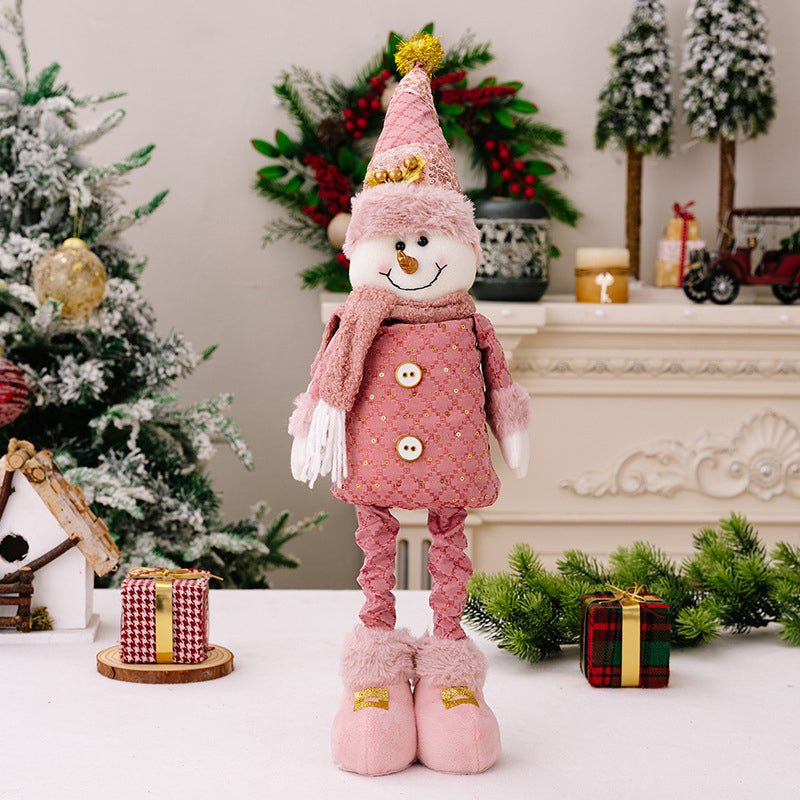 Pink Telescopic Christmas Doll Set – Santa, Snowman & Reindeer Extendable Figurines for Holiday Home Decorations, Kids’ Festive Ornaments