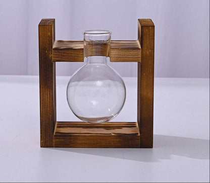 Glass Propagation Station – Tabletop Hydroponic Plant Vase with Wooden Tray for Home, Office and Elegant Botanical Display