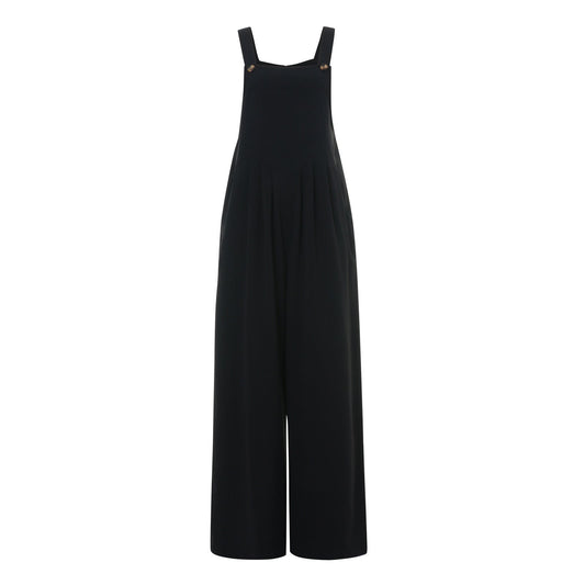 Women’s Loose Fit Jumpsuit – Trendy Solid Color Wide-Leg Suspender Overalls with Buttons & Pockets for Casual Streetwear Fashion