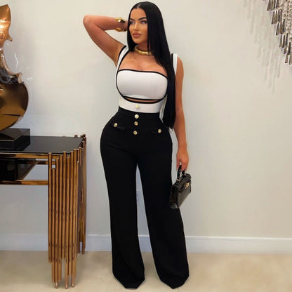 Elegant Strapless Suspender Two Piece Outfit – Sexy Crop Top and High Waist Pants Set, Trendy Y2K Clubwear for Women Party Fashion