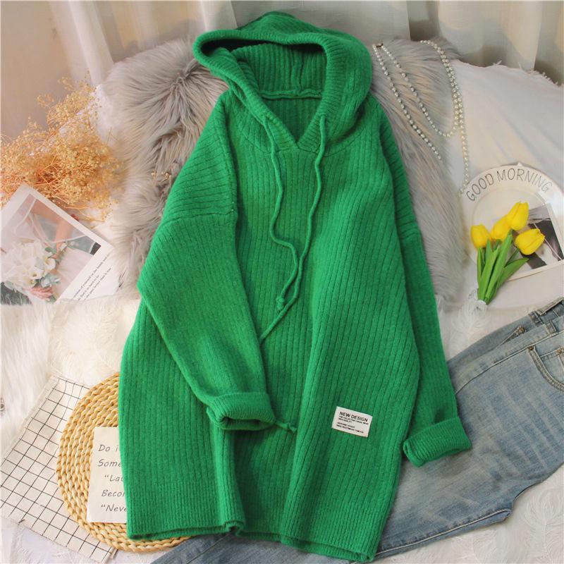 Women's Hooded Knitted Sweater - Thick Longline Winter Pullover for Casual Warm Fashion Styling
