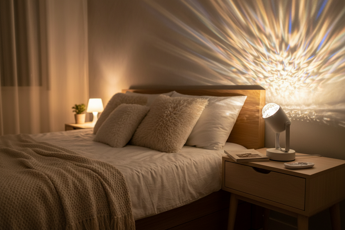 Water Ripple Wall Lamp – Rotating Sunset Ambient Night Light with Moving Shadow Effect for Bedrooms, Streaming Backgrounds and Mood Decor