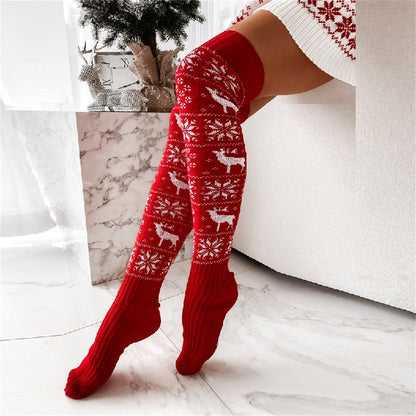 Women’s Christmas Knit Over-Knee Socks – Warm Cotton Winter Stockings, Trendy 2025 Holiday Accessories for Festive Outfits, Lounge Wear, and Seasonal Fashion